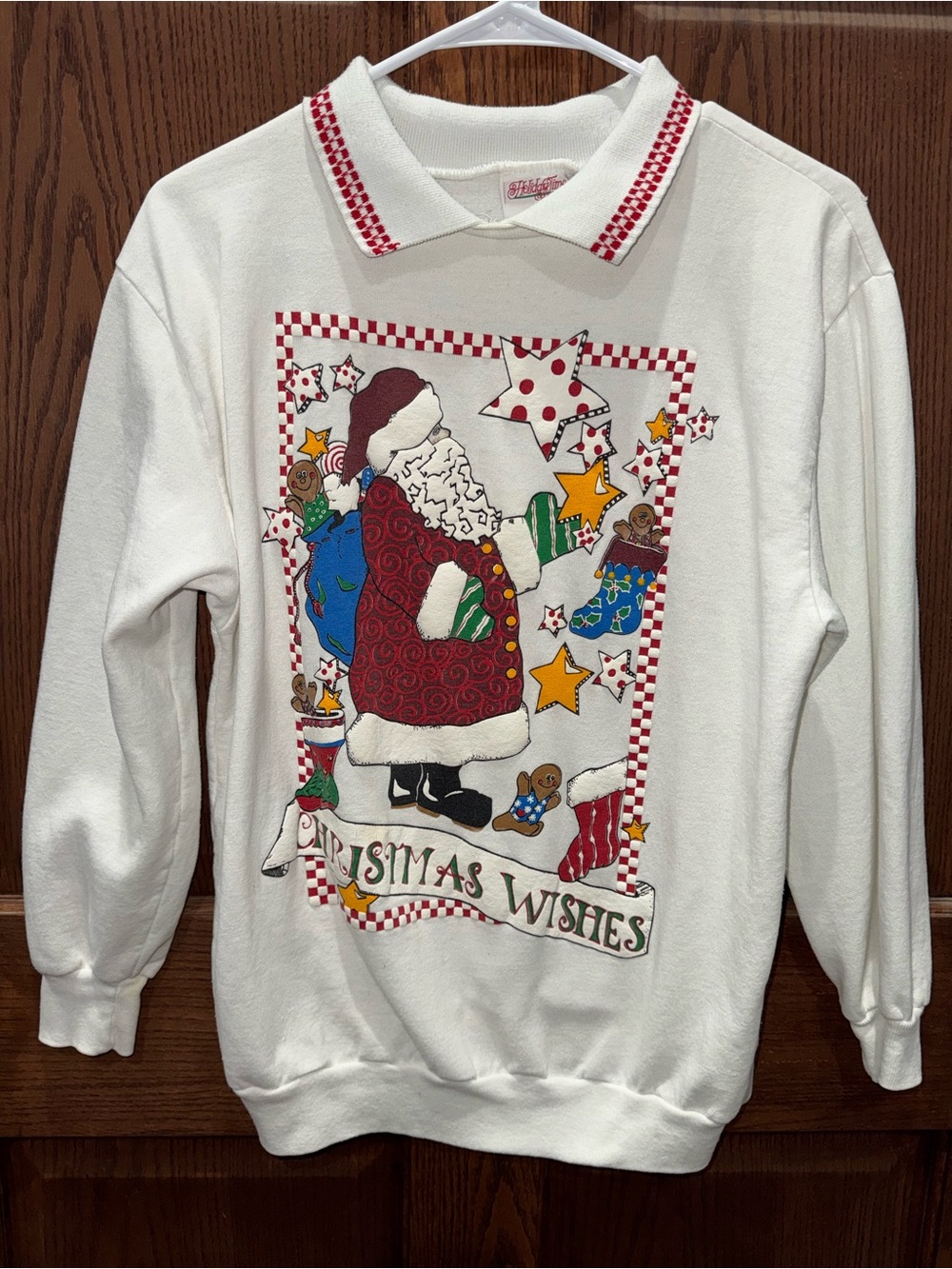 Vintage Christmas Wishes White Holiday Santa Sweatshirt